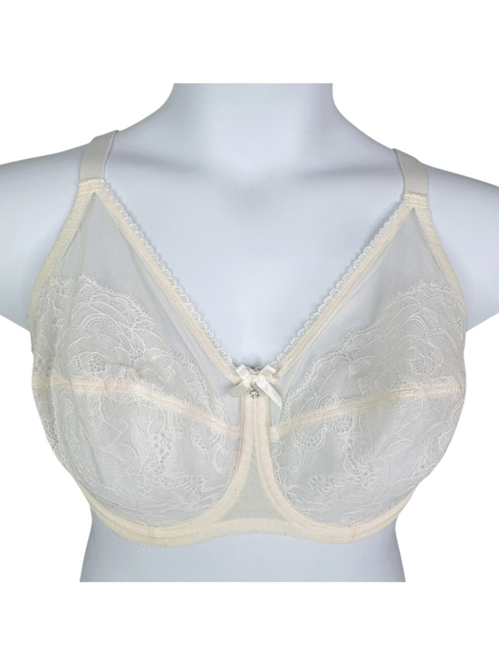 Wacoal Retro Chic Underwire Bra sz 38DDD * Full Figure Cream Ivory Lace Sheer